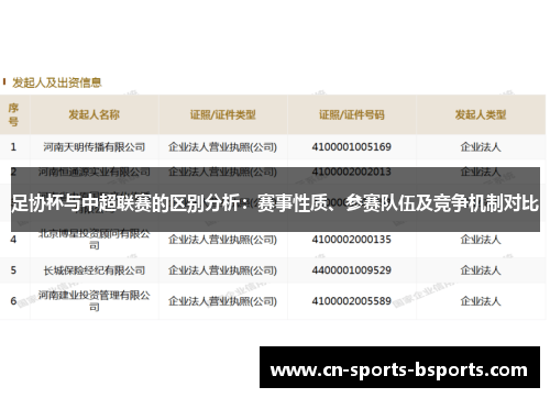 足协杯与中超联赛的区别分析：赛事性质、参赛队伍及竞争机制对比