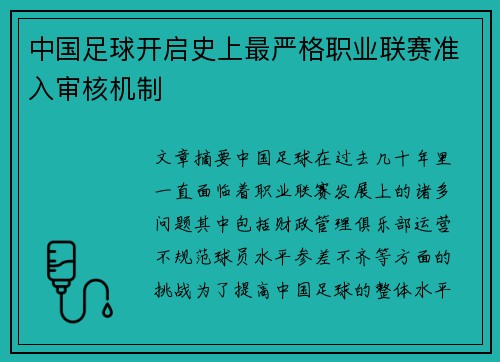 中国足球开启史上最严格职业联赛准入审核机制 中国足球开启史上最严格职业联赛准入审核机制